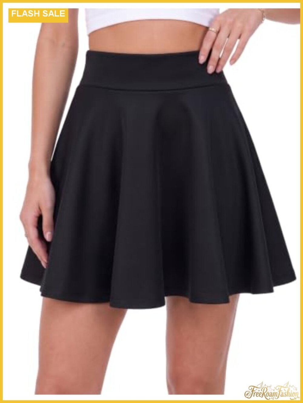 Women's Pleated Mini Skirt High Waist Stretchy Flared A-Line Skater Pull-On